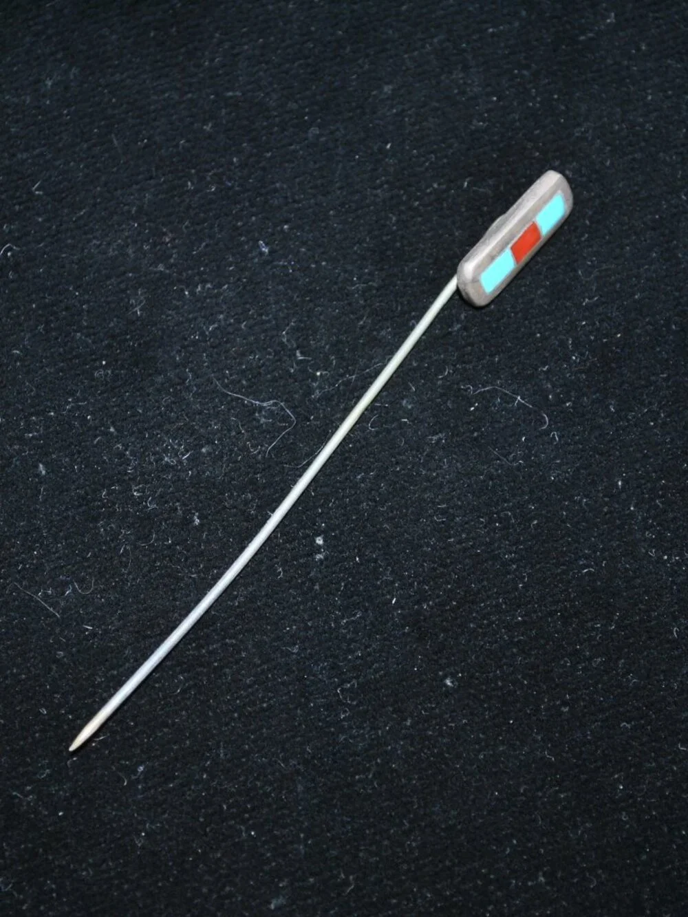 Antique/Vintage Inlaid Stone and Silver Native American Stick /Tie Pin turquoise
